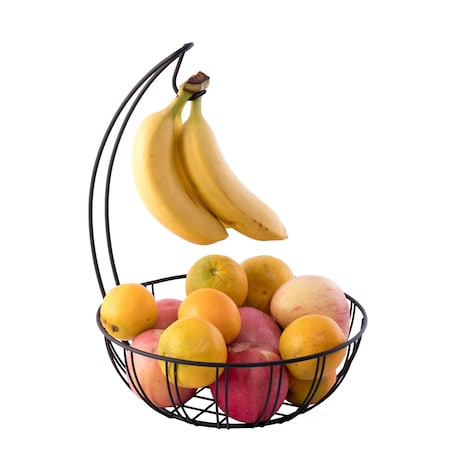 Basicwise Wire Metal Fruit Basket Holder with Banana Hanger QI003494